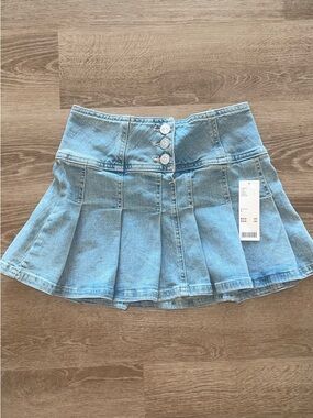 Light Blue Denim Pleated Mini Skirt